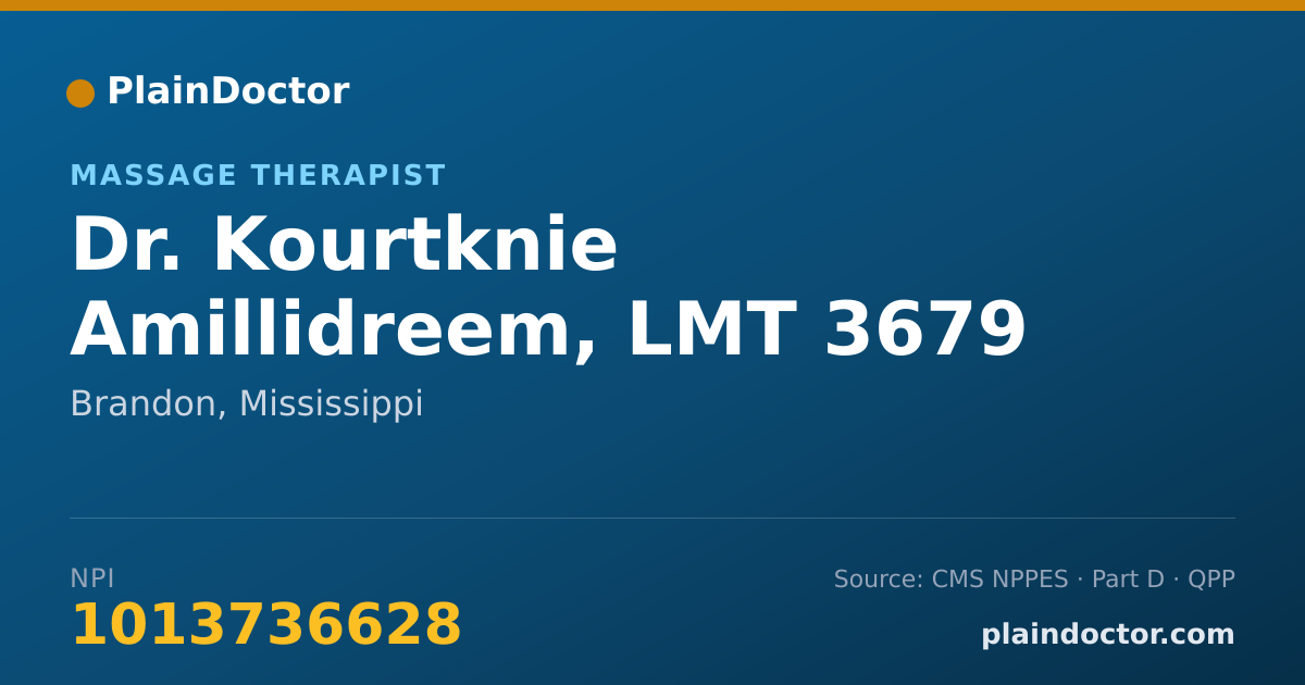 Shareable card for Kourtknie Amillidreem, LMT 3679 - Massage Therapist, Brandon, MS