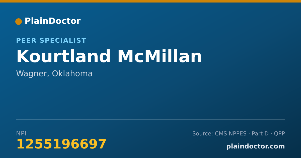 Shareable card for Kourtland McMillan - Peer Specialist, Wagner, OK