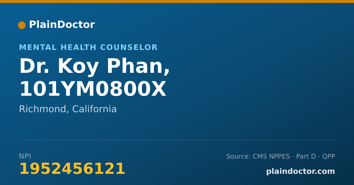 Shareable card for Koy Phan, 101YM0800X - Mental Health Counselor, Richmond, CA