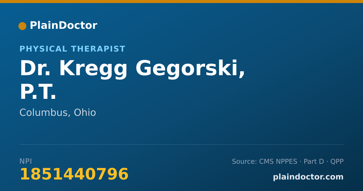 Shareable card for Kregg Gegorski, P.T. - Physical Therapist, Columbus, OH