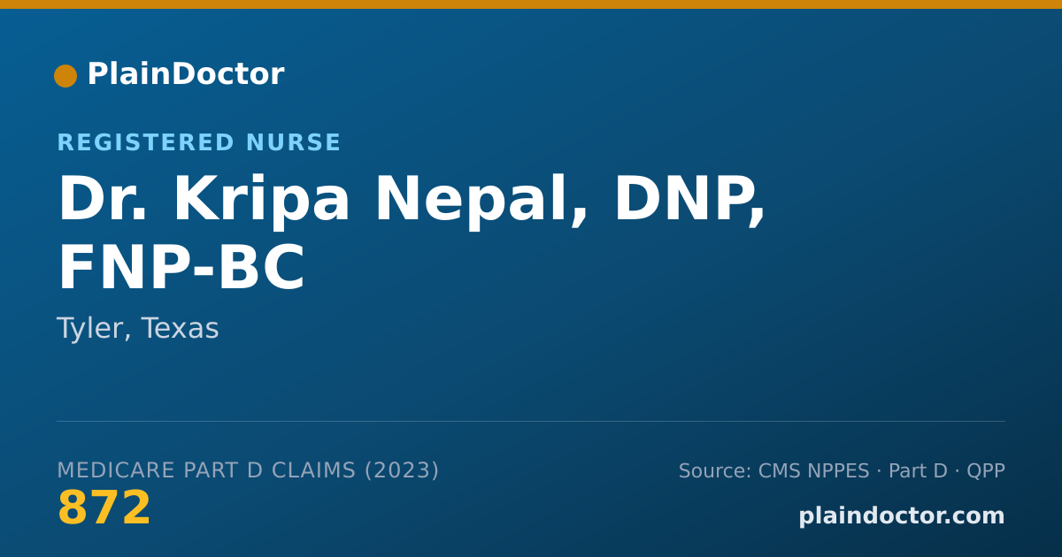 Shareable card for Kripa Nepal, DNP, FNP-BC - Registered Nurse, Tyler, TX