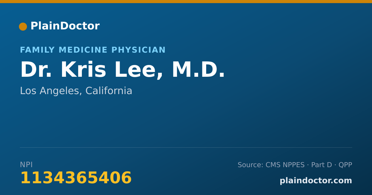 Shareable card for Kris Lee, M.D. - Family Medicine Physician, Los Angeles, CA