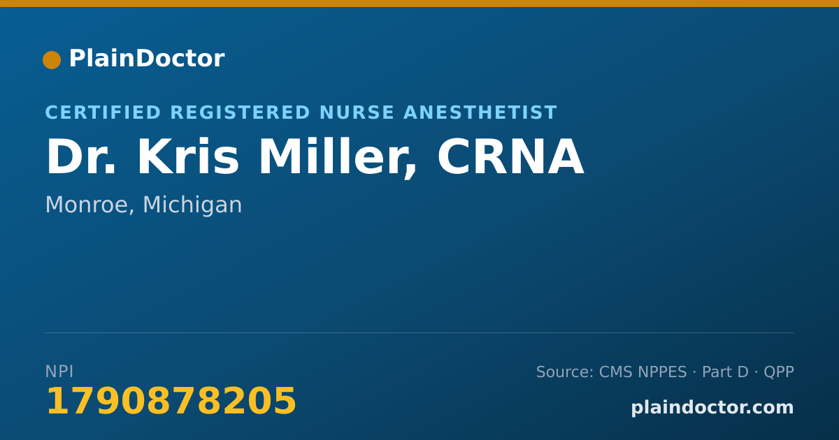Shareable card for Kris Miller, CRNA - Certified Registered Nurse Anesthetist, Monroe, MI