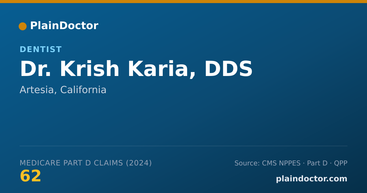 Shareable card for Krish Karia, DDS - Dentist, Artesia, CA
