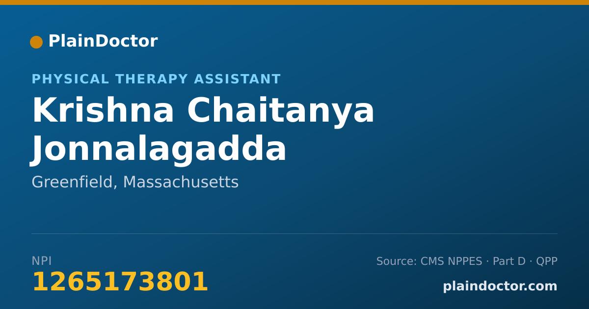 Shareable card for Krishna Chaitanya Jonnalagadda - Physical Therapy Assistant, Greenfield, MA