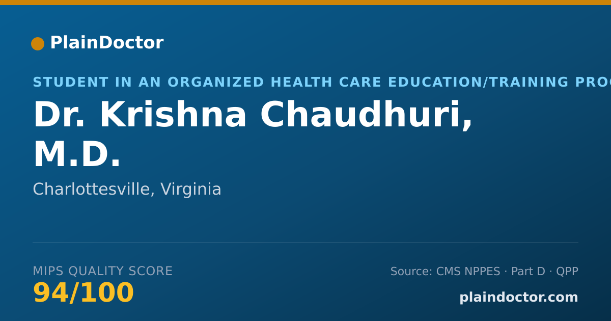 Shareable card for Krishna Chaudhuri, M.D. - Student in an Organized Health Care Education/Training Program, Charlottesville, VA