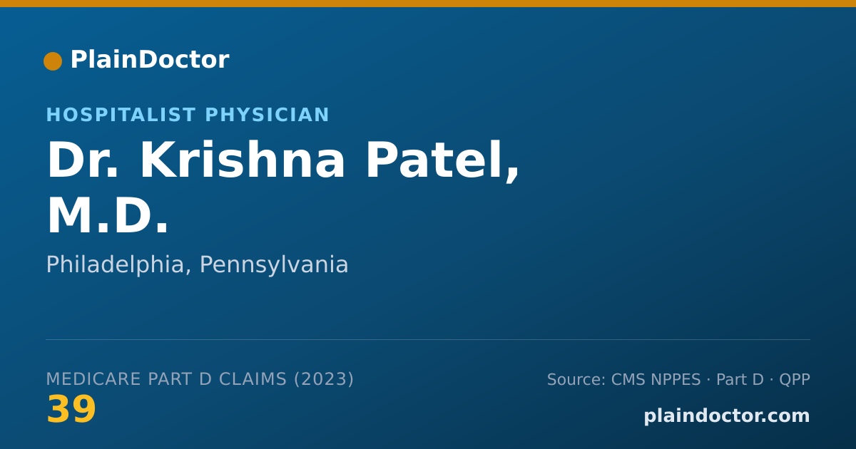 Shareable card for Krishna Patel, M.D. - Hospitalist Physician, Philadelphia, PA