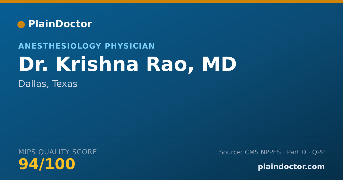 Shareable card for Krishna Rao, MD - Anesthesiology Physician, Dallas, TX