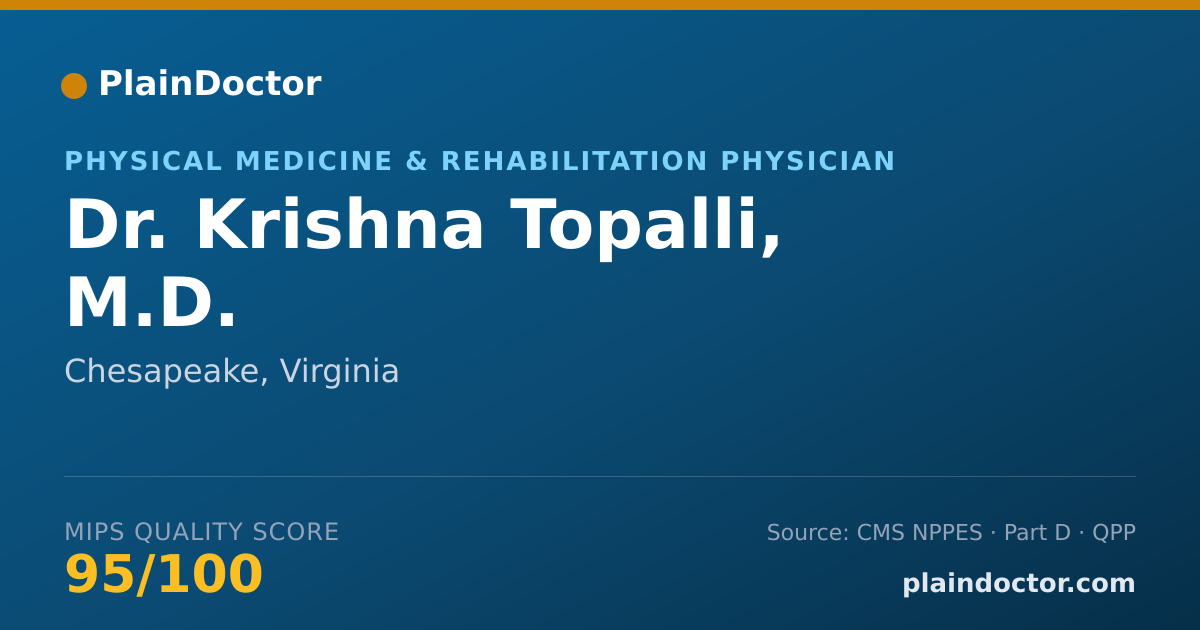 Shareable card for Krishna Topalli, M.D. - Physical Medicine & Rehabilitation Physician, Chesapeake, VA