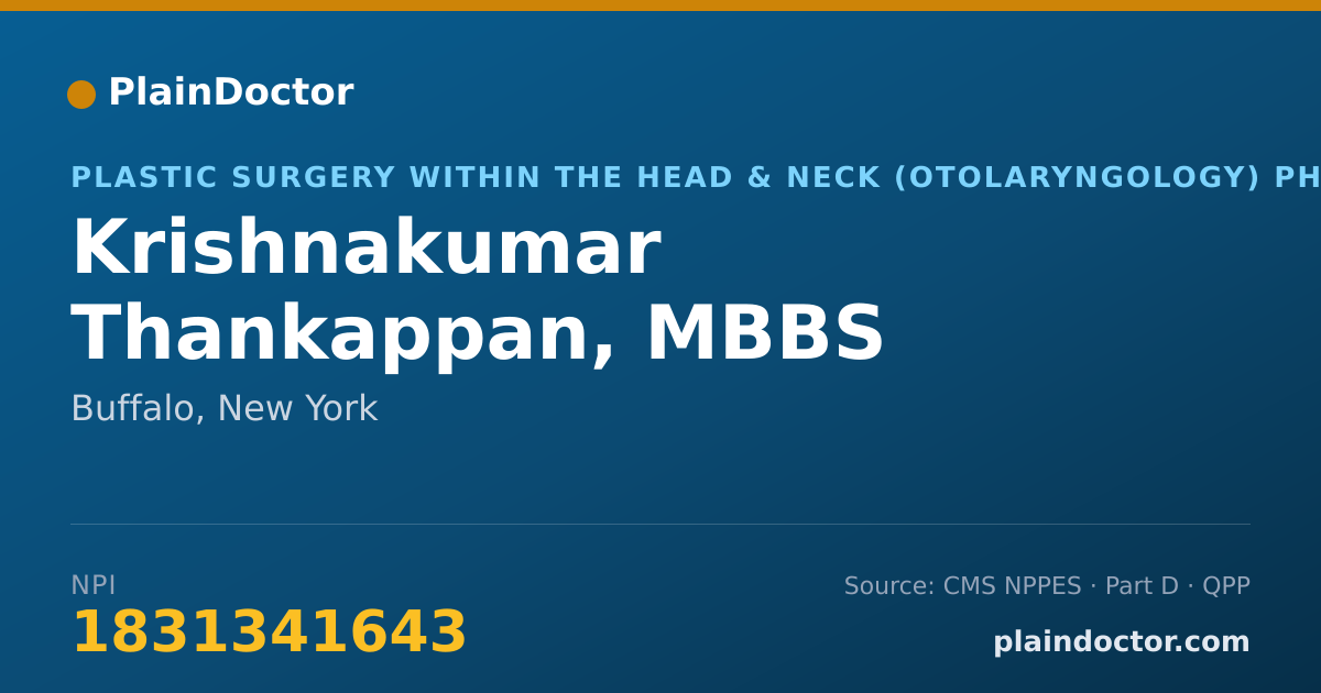 Shareable card for Krishnakumar Thankappan, MBBS - Plastic Surgery within the Head & Neck (Otolaryngology) Physician, Buffalo, NY