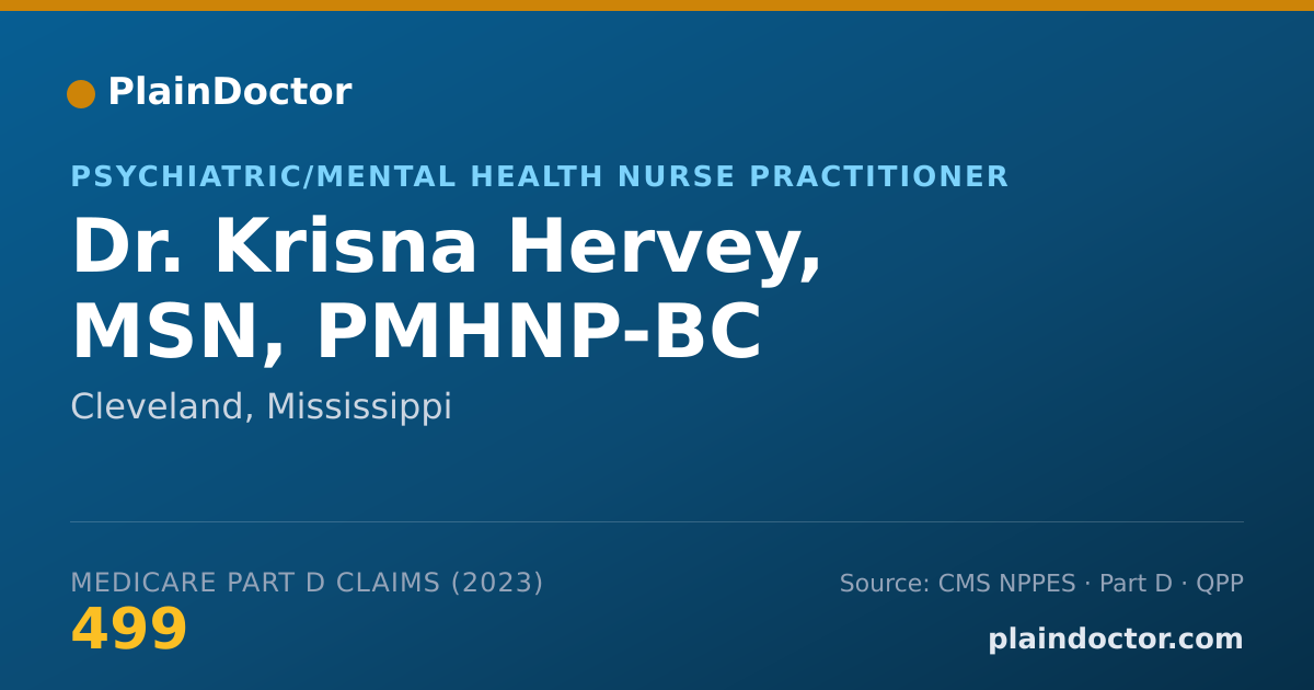 Shareable card for Krisna Hervey, MSN, PMHNP-BC - Psychiatric/Mental Health Nurse Practitioner, Cleveland, MS