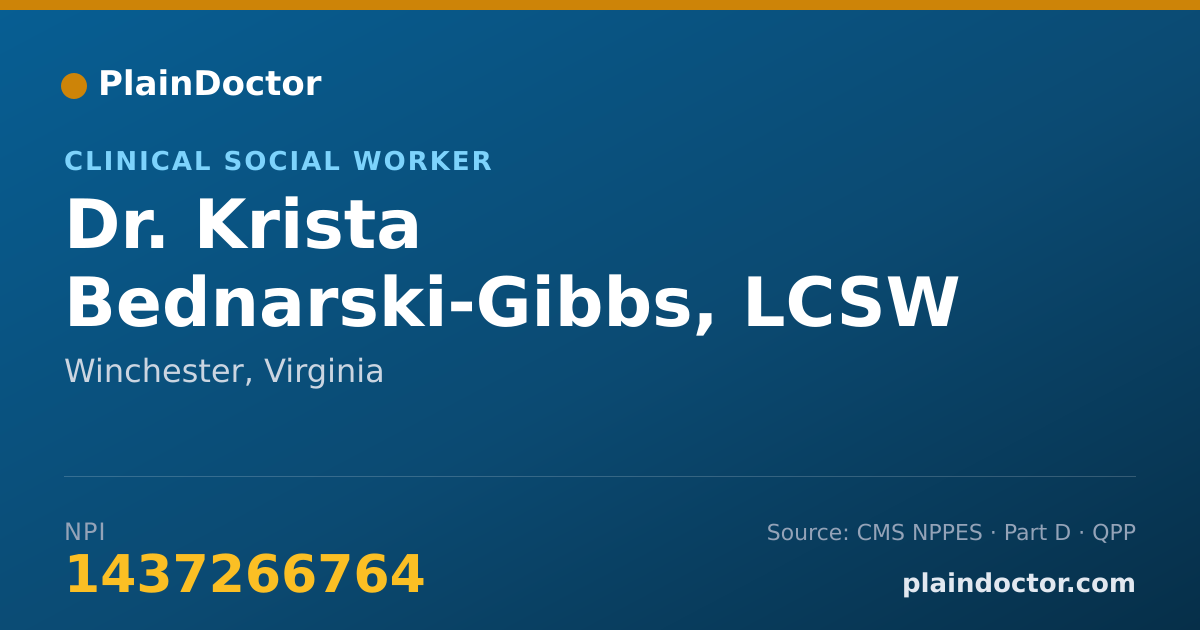 Shareable card for Krista Bednarski-Gibbs, LCSW  PLC - Clinical Social Worker, Winchester, VA