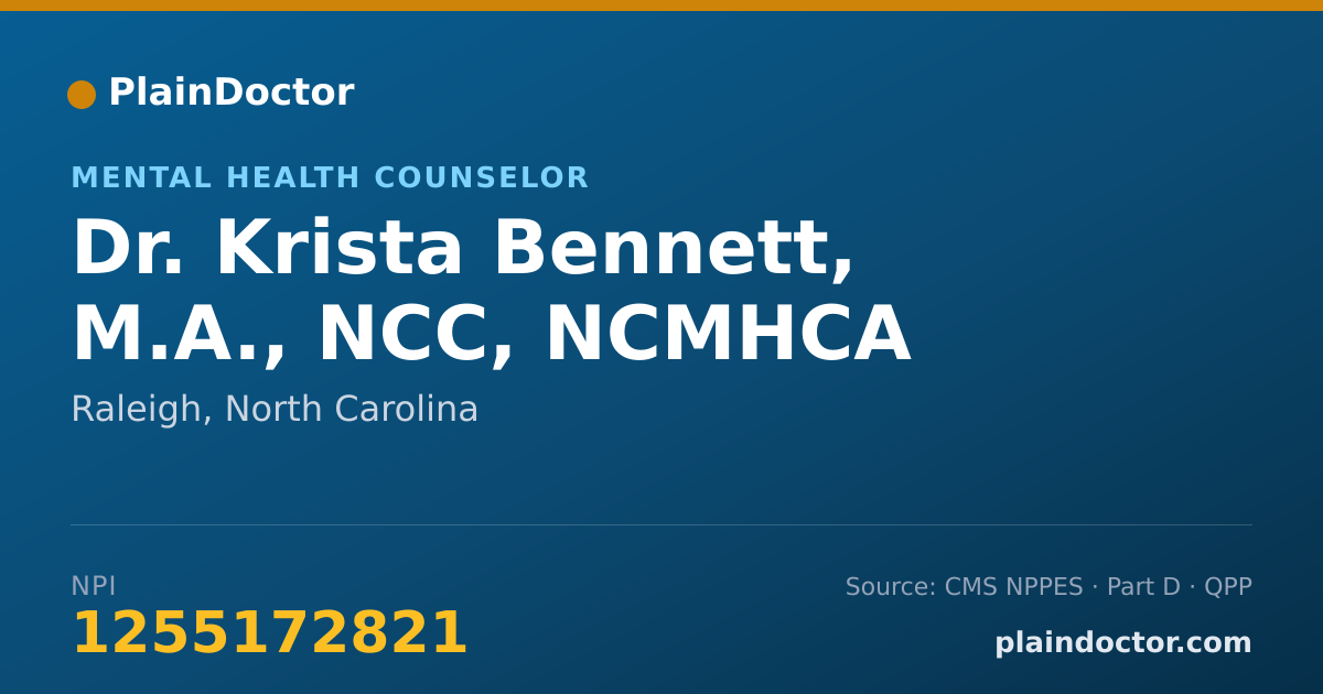 Shareable card for Krista Bennett, M.A., NCC, NCMHCA - Mental Health Counselor, Raleigh, NC