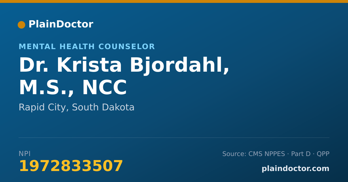 Shareable card for Krista Bjordahl, M.S., NCC - Mental Health Counselor, Rapid City, SD