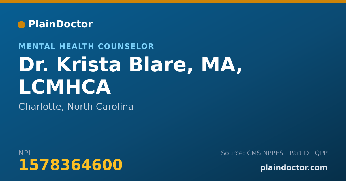 Shareable card for Krista Blare, MA, LCMHCA - Mental Health Counselor, Charlotte, NC