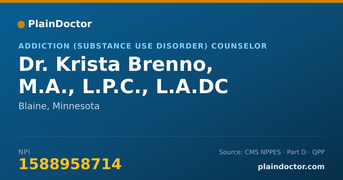 Shareable card for Krista Brenno, M.A., L.P.C., L.A.DC - Addiction (Substance Use Disorder) Counselor, Blaine, MN