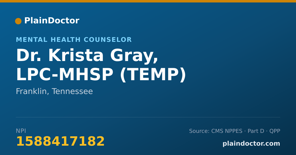 Shareable card for Krista Gray, LPC-MHSP (TEMP) - Mental Health Counselor, Franklin, TN