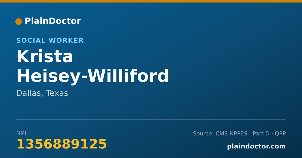 Shareable card for Krista Heisey-Williford - Social Worker, Dallas, TX