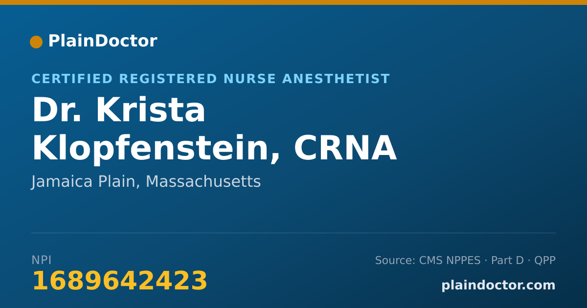 Shareable card for Krista Klopfenstein, CRNA - Certified Registered Nurse Anesthetist, Jamaica Plain, MA