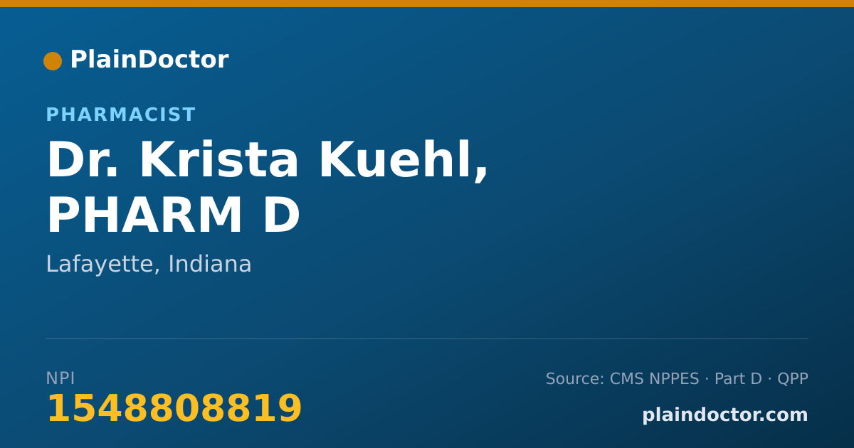 Shareable card for Krista Kuehl, PHARM D - Pharmacist, Lafayette, IN
