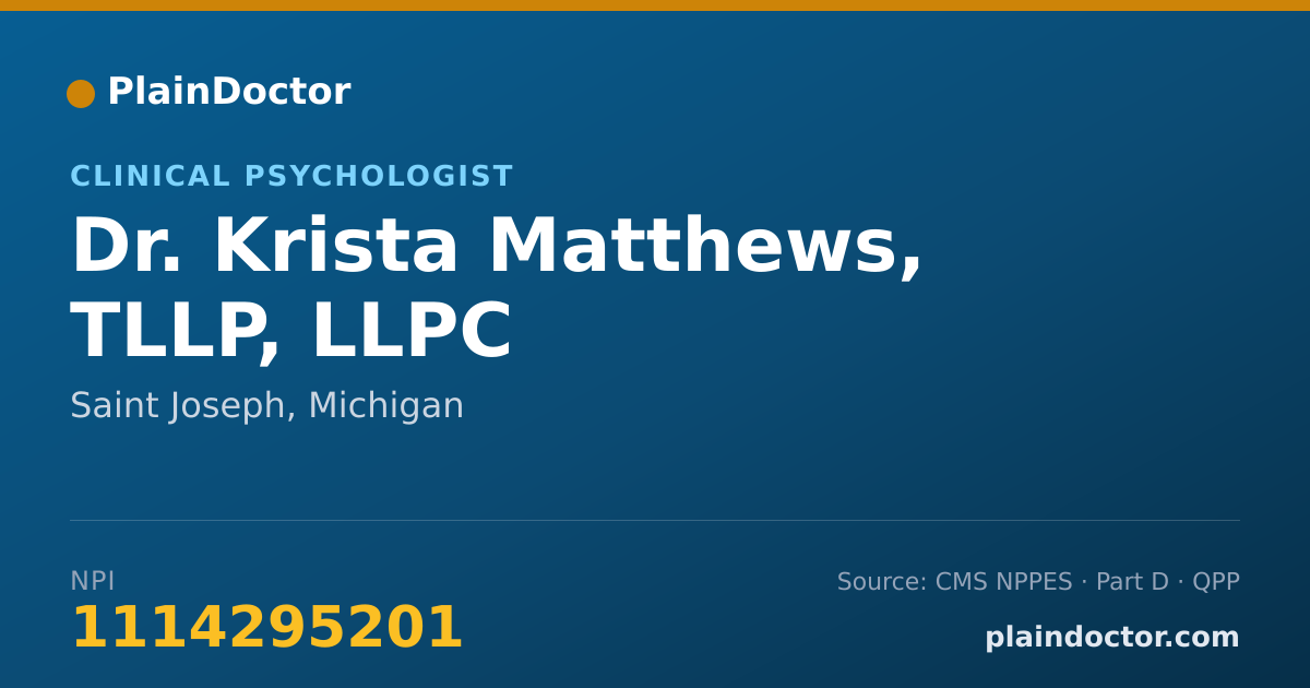 Shareable card for Krista Matthews, TLLP, LLPC - Clinical Psychologist, Saint Joseph, MI