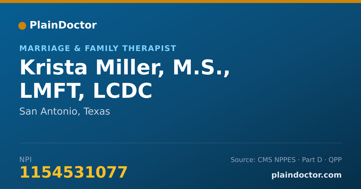 Shareable card for Krista Miller, M.S., LMFT, LCDC - Marriage & Family Therapist, San Antonio, TX
