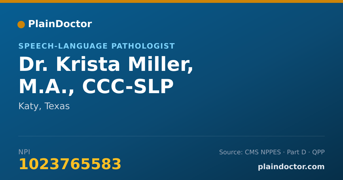Shareable card for Krista Miller, M.A., CCC-SLP - Speech-Language Pathologist, Katy, TX