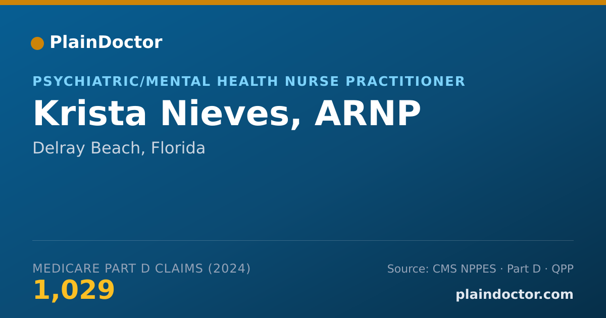 Shareable card for Krista Nieves, ARNP - Psychiatric/Mental Health Nurse Practitioner, Delray Beach, FL