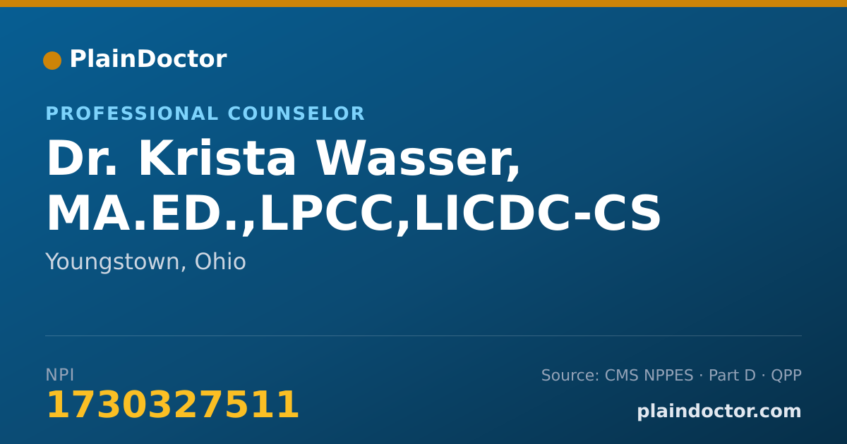 Shareable card for Krista Wasser, MA.ED.,LPCC,LICDC-CS - Professional Counselor, Youngstown, OH