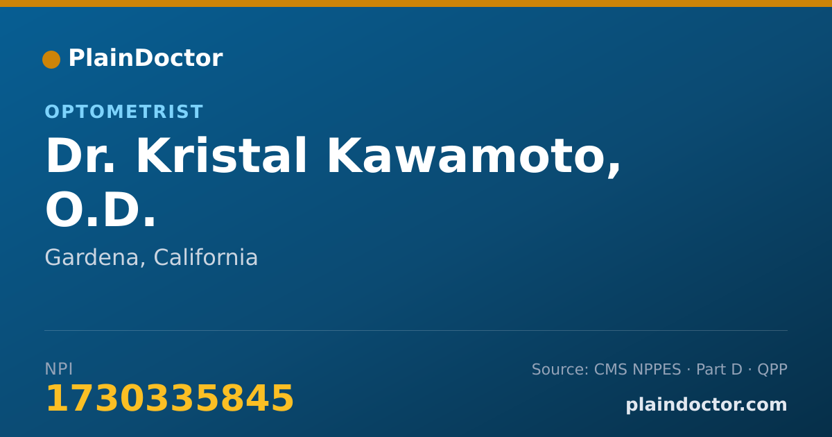 Shareable card for Kristal Kawamoto, O.D. - Optometrist, Gardena, CA