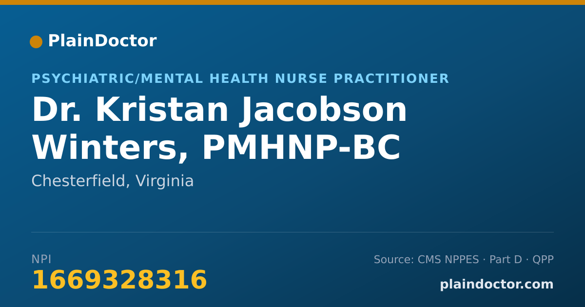 Shareable card for Kristan Jacobson Winters, PMHNP-BC - Psychiatric/Mental Health Nurse Practitioner, Chesterfield, VA