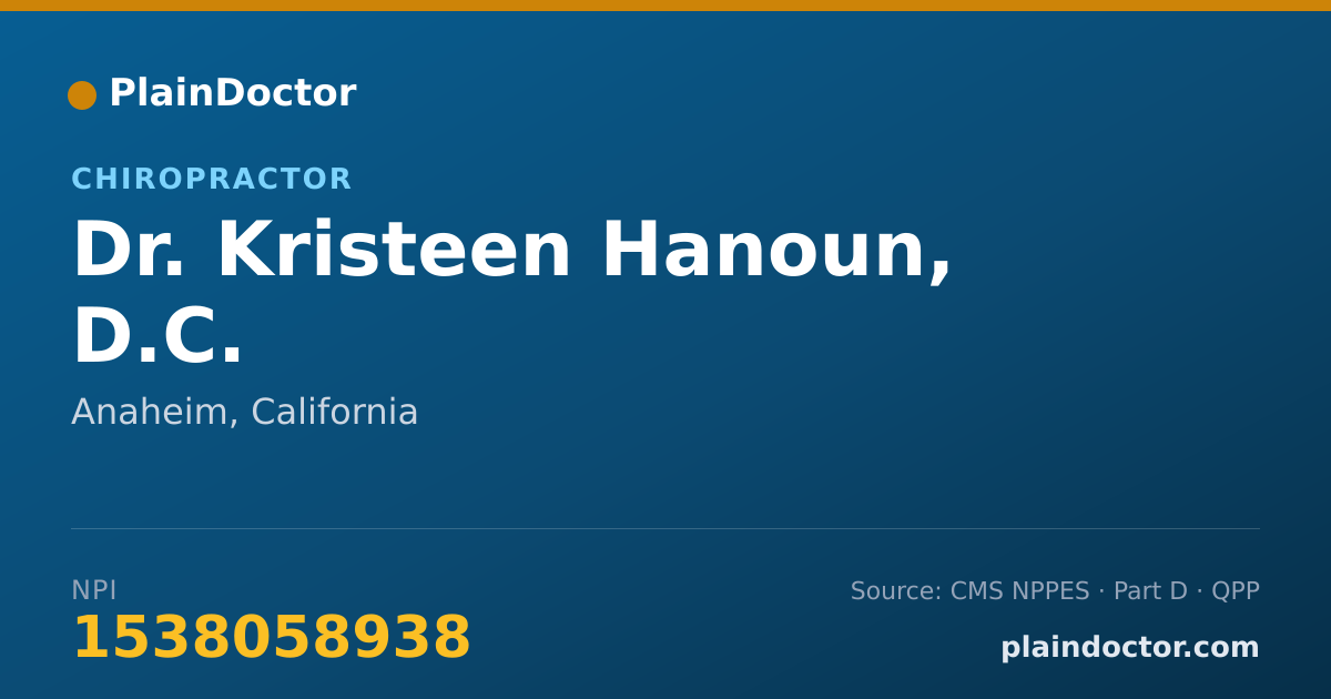 Shareable card for Kristeen Hanoun, D.C. - Chiropractor, Anaheim, CA