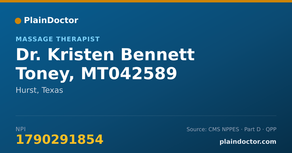 Shareable card for Kristen Bennett Toney, MT042589 - Massage Therapist, Hurst, TX