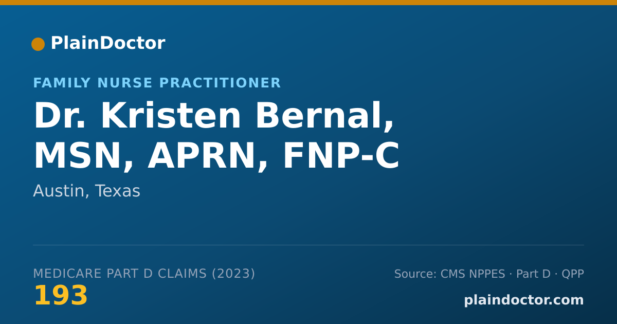 Shareable card for Kristen Bernal, MSN, APRN, FNP-C - Family Nurse Practitioner, Austin, TX