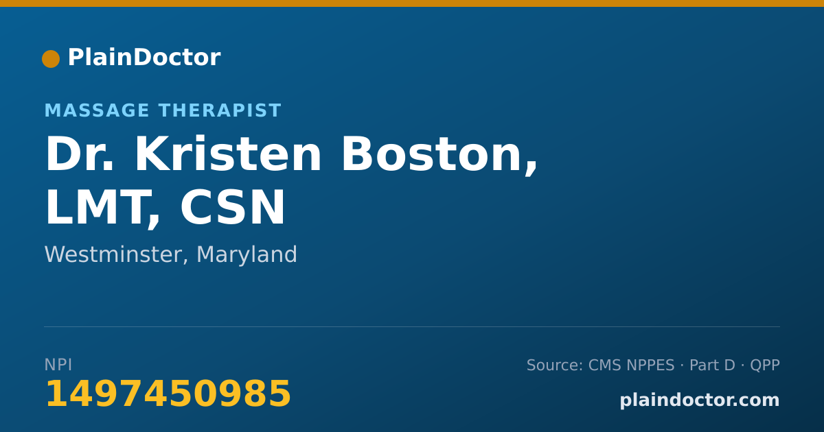 Shareable card for Kristen Boston, LMT, CSN - Massage Therapist, Westminster, MD