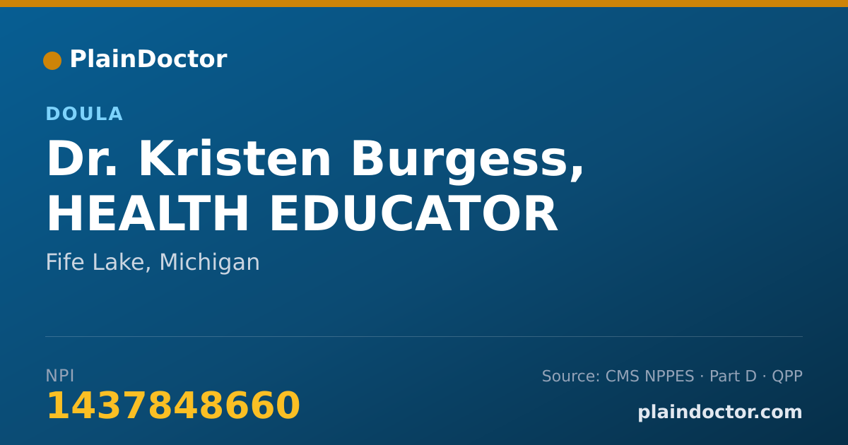 Shareable card for Kristen Burgess, HEALTH EDUCATOR - Doula, Fife Lake, MI