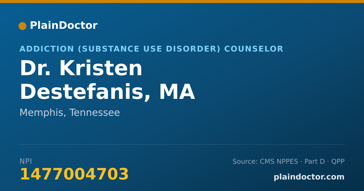 Shareable card for Kristen Destefanis, MA - Addiction (Substance Use Disorder) Counselor, Memphis, TN