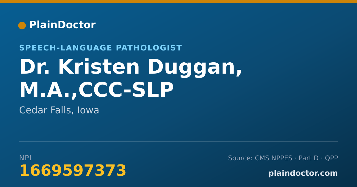 Shareable card for Kristen Duggan, M.A.,CCC-SLP - Speech-Language Pathologist, Cedar Falls, IA