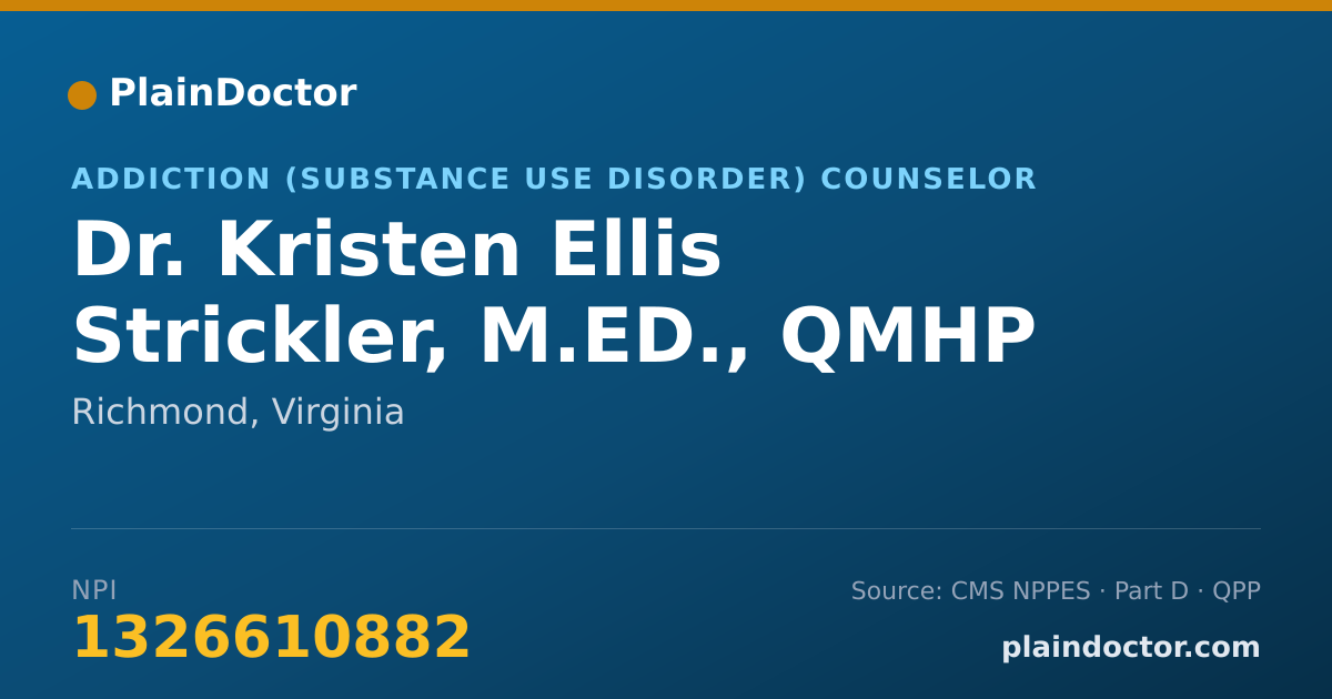 Shareable card for Kristen Ellis Strickler, M.ED., QMHP - Addiction (Substance Use Disorder) Counselor, Richmond, VA