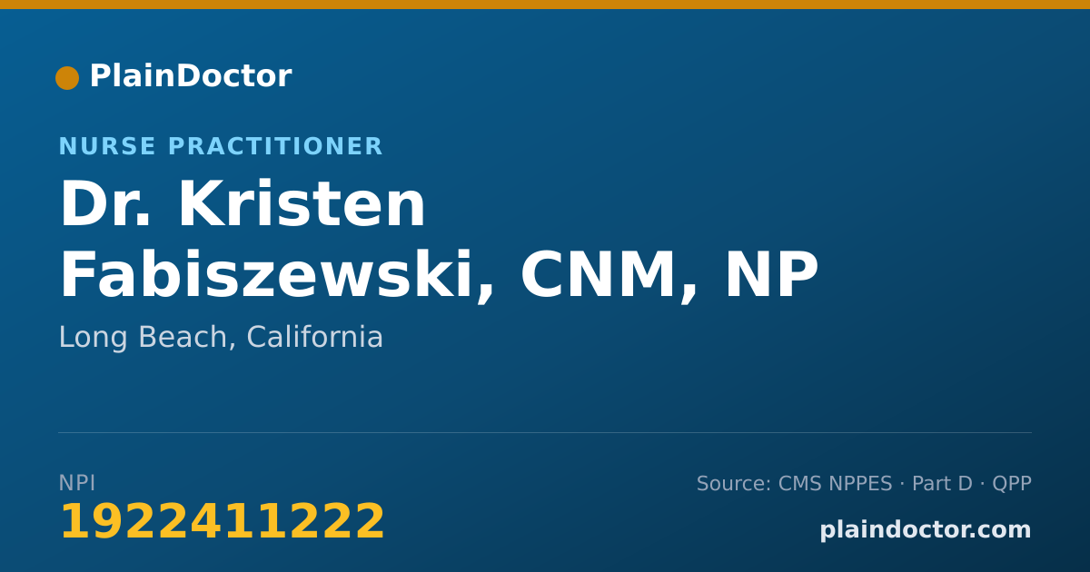 Shareable card for Kristen Fabiszewski, CNM, NP - Nurse Practitioner, Long Beach, CA