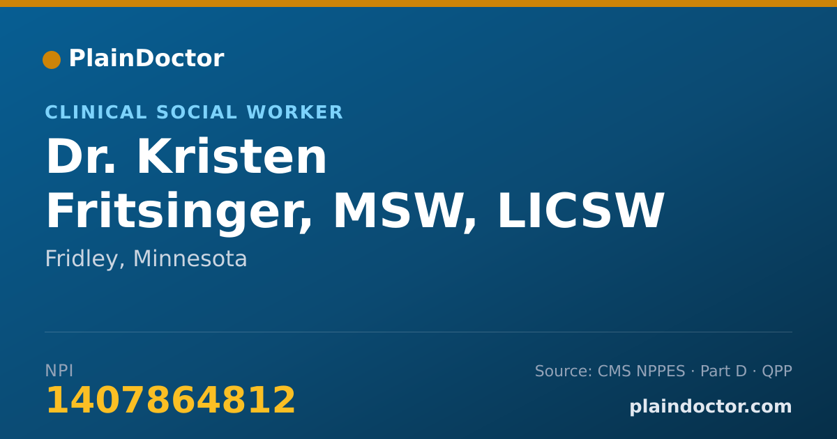 Shareable card for Kristen Fritsinger, MSW, LICSW - Clinical Social Worker, Fridley, MN