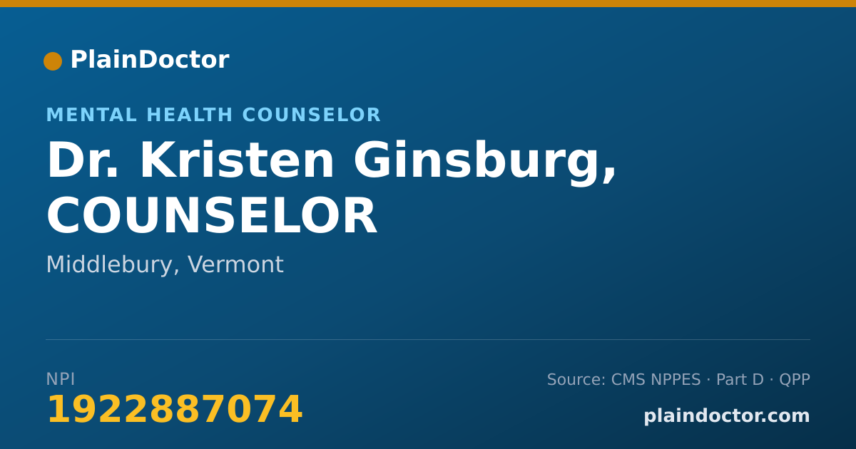 Shareable card for Kristen Ginsburg, COUNSELOR - Mental Health Counselor, Middlebury, VT