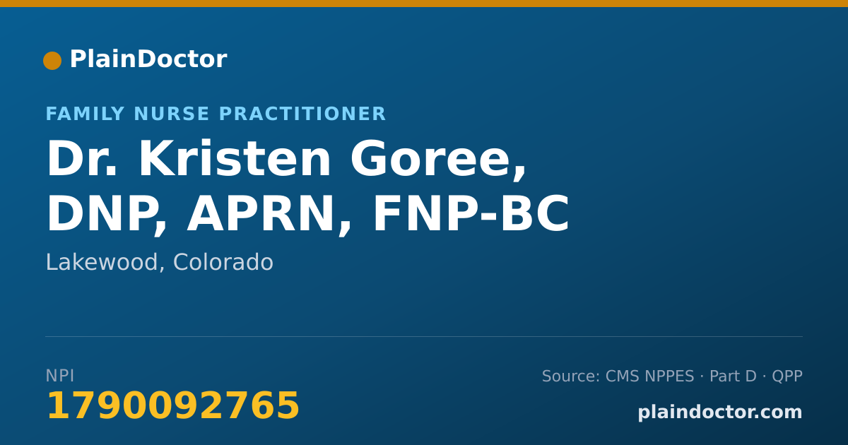 Shareable card for Kristen Goree, DNP, APRN, FNP-BC - Family Nurse Practitioner, Lakewood, CO