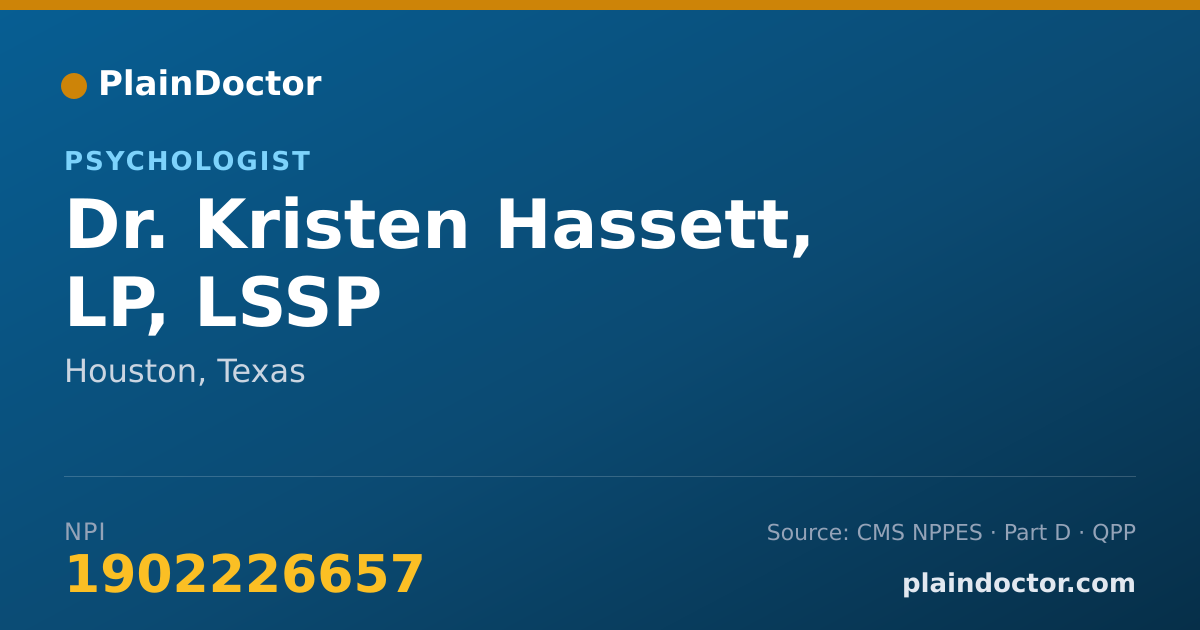 Shareable card for Kristen Hassett, LP, LSSP - Psychologist, Houston, TX