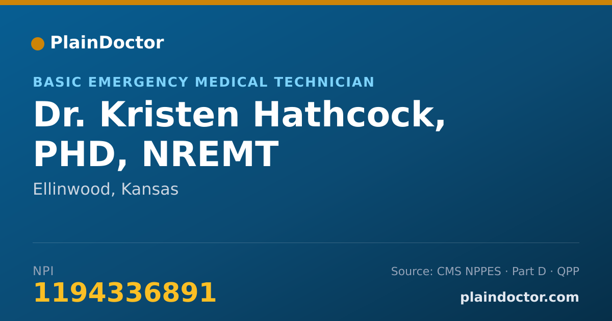 Shareable card for Kristen Hathcock, PHD, NREMT - Basic Emergency Medical Technician, Ellinwood, KS