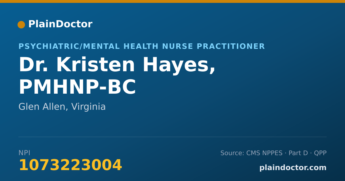 Shareable card for Kristen Hayes, PMHNP-BC - Psychiatric/Mental Health Nurse Practitioner, Glen Allen, VA