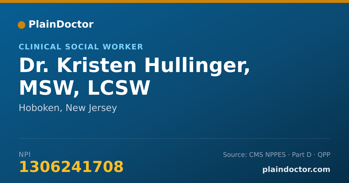 Shareable card for Kristen Hullinger, MSW, LCSW - Clinical Social Worker, Hoboken, NJ