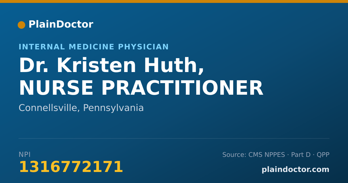 Shareable card for Kristen Huth, NURSE PRACTITIONER - Internal Medicine Physician, Connellsville, PA