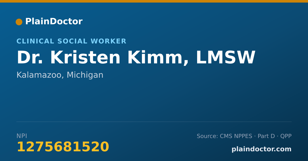 Shareable card for Kristen Kimm, LMSW - Clinical Social Worker, Kalamazoo, MI
