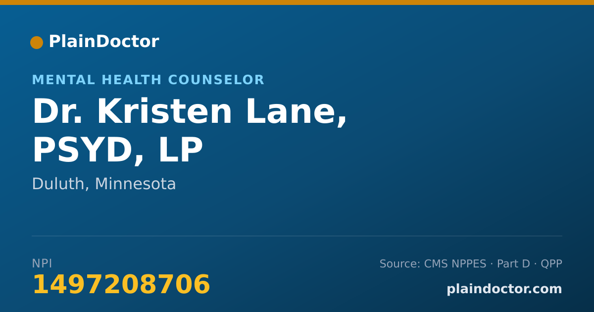 Shareable card for Kristen Lane, PSYD, LP - Mental Health Counselor, Duluth, MN